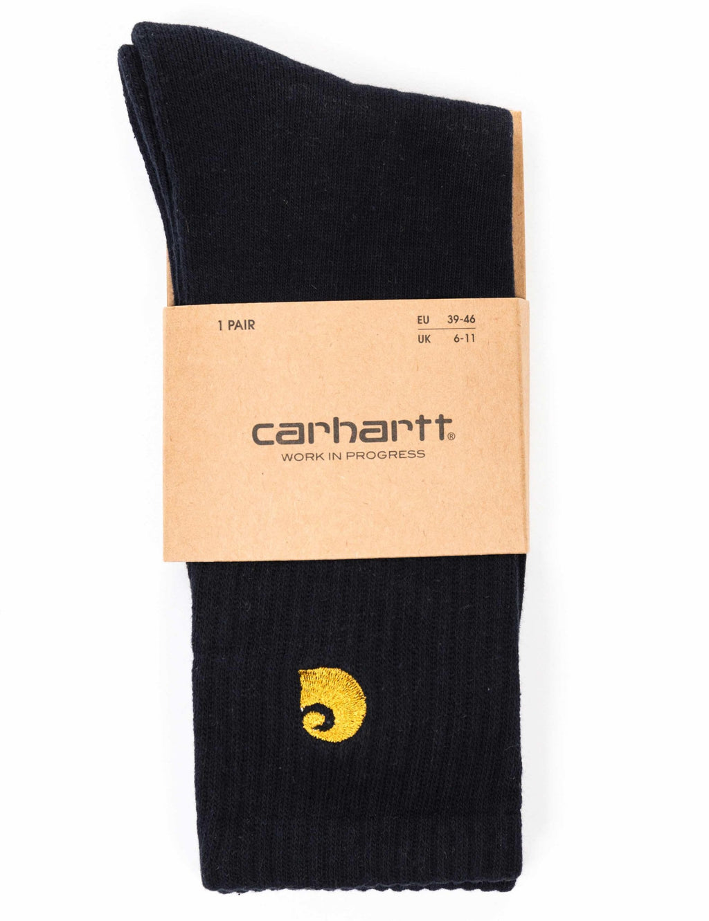 Dark navy crew socks with gold logo emblem