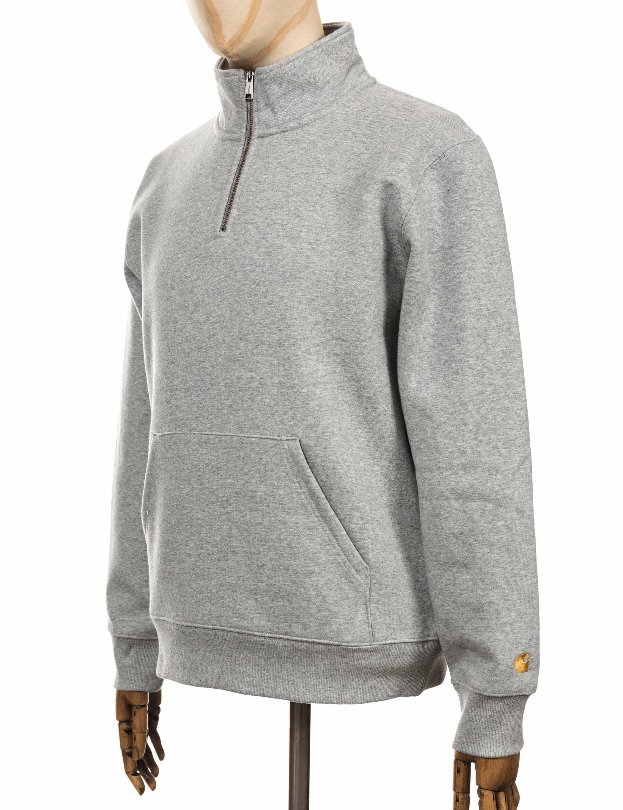 Carhartt WIP Chase Zip Neck Sweat - Grey Heather/Gold