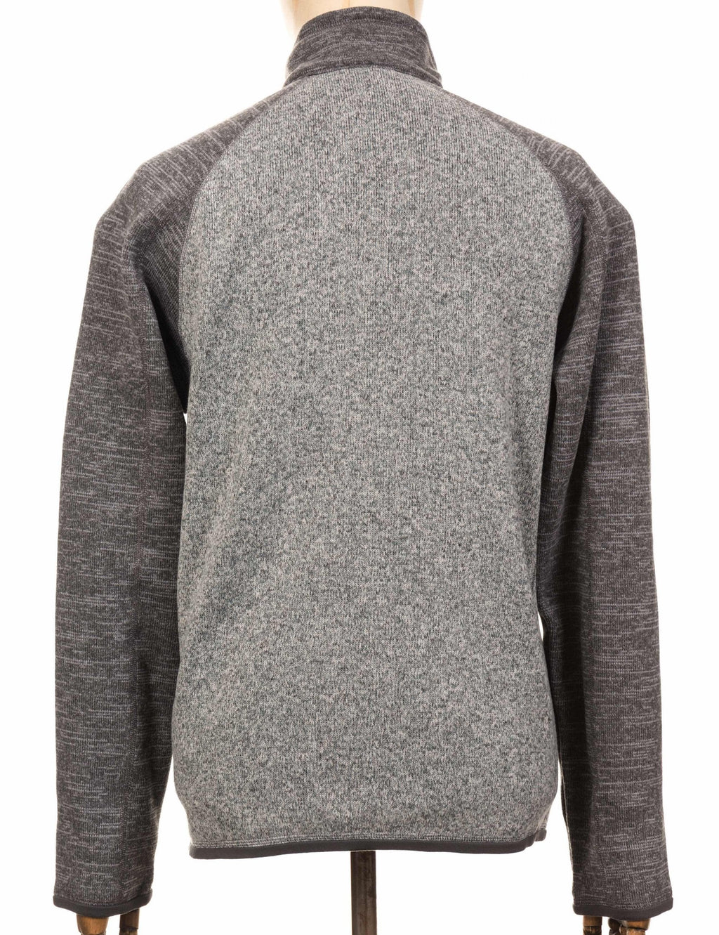 Heather gray 1/4 zip fleece pullover, back view with fleece texture