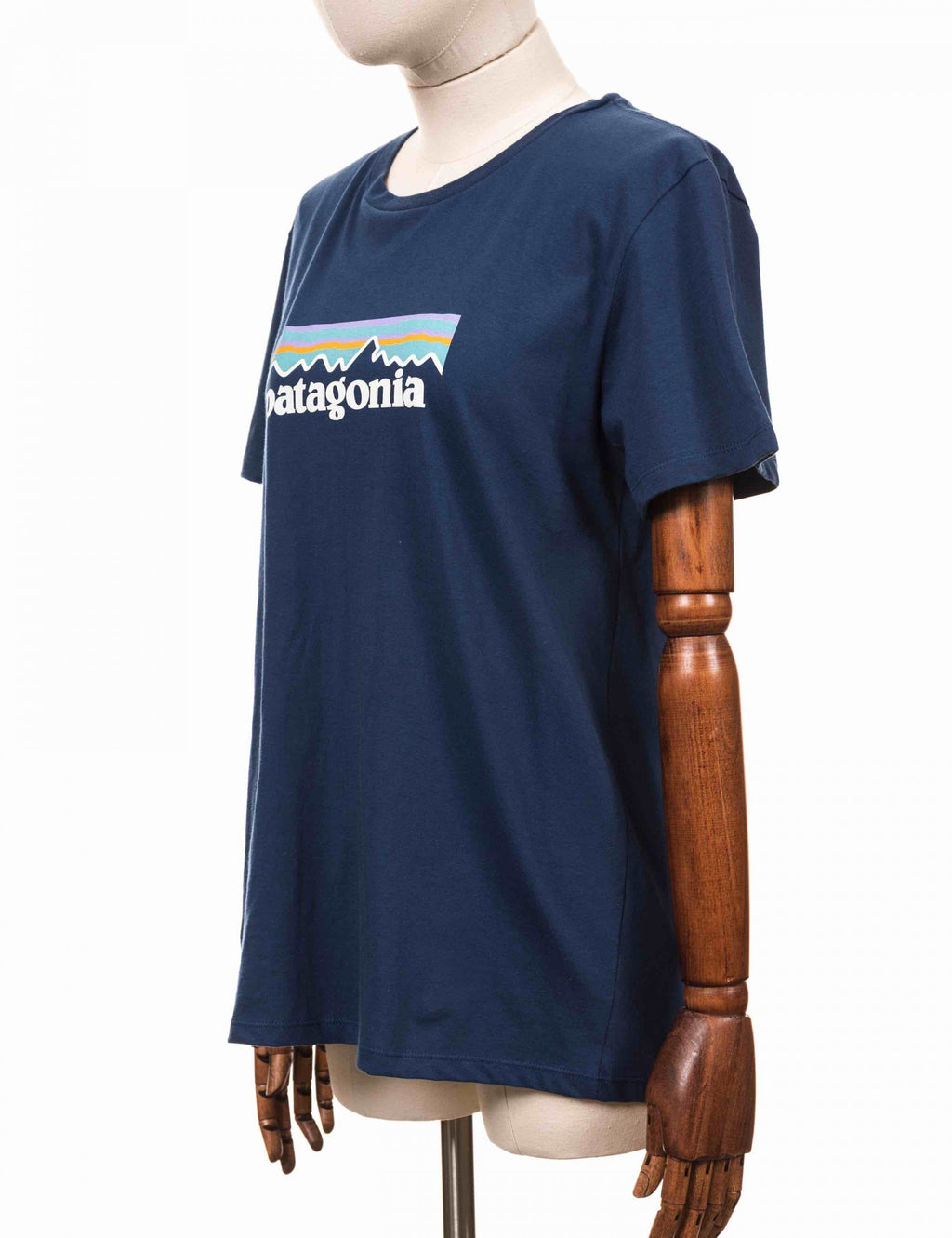 Women's organic T-shirt, blue, crew neck, Patagonia logo at chest