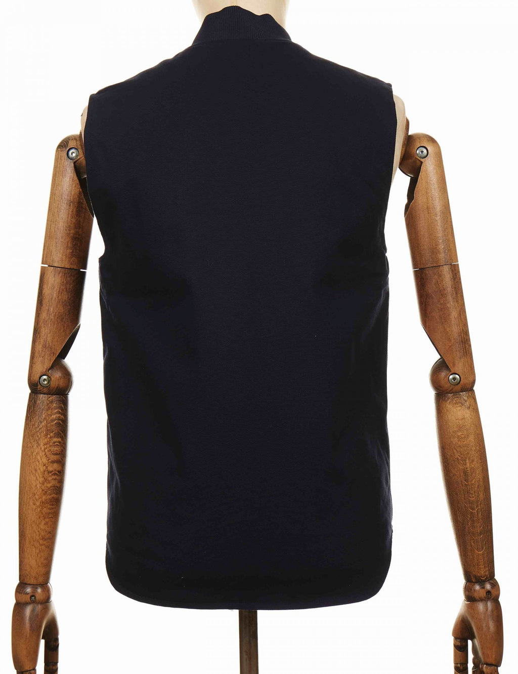 Dark navy sleeveless vest, solid back view