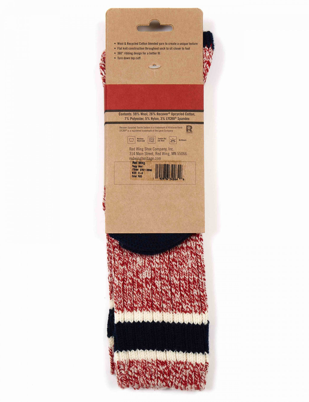 97331 Ragg Wool Stripe Socks - Red/Navy