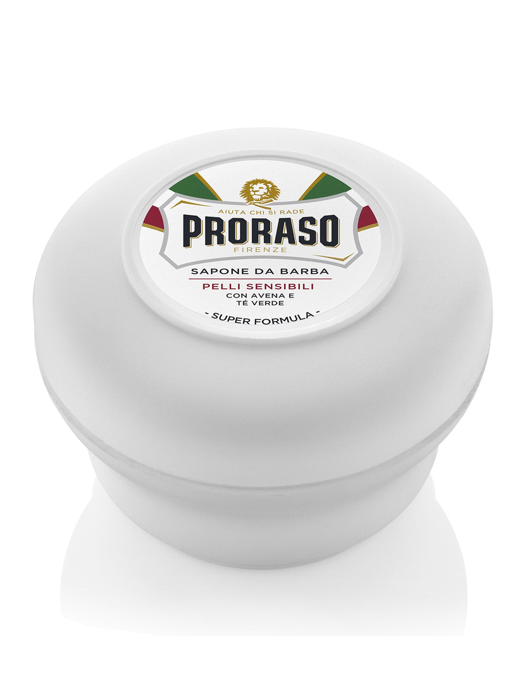 Shaving cream jar, white plastic lid with PRORASO label