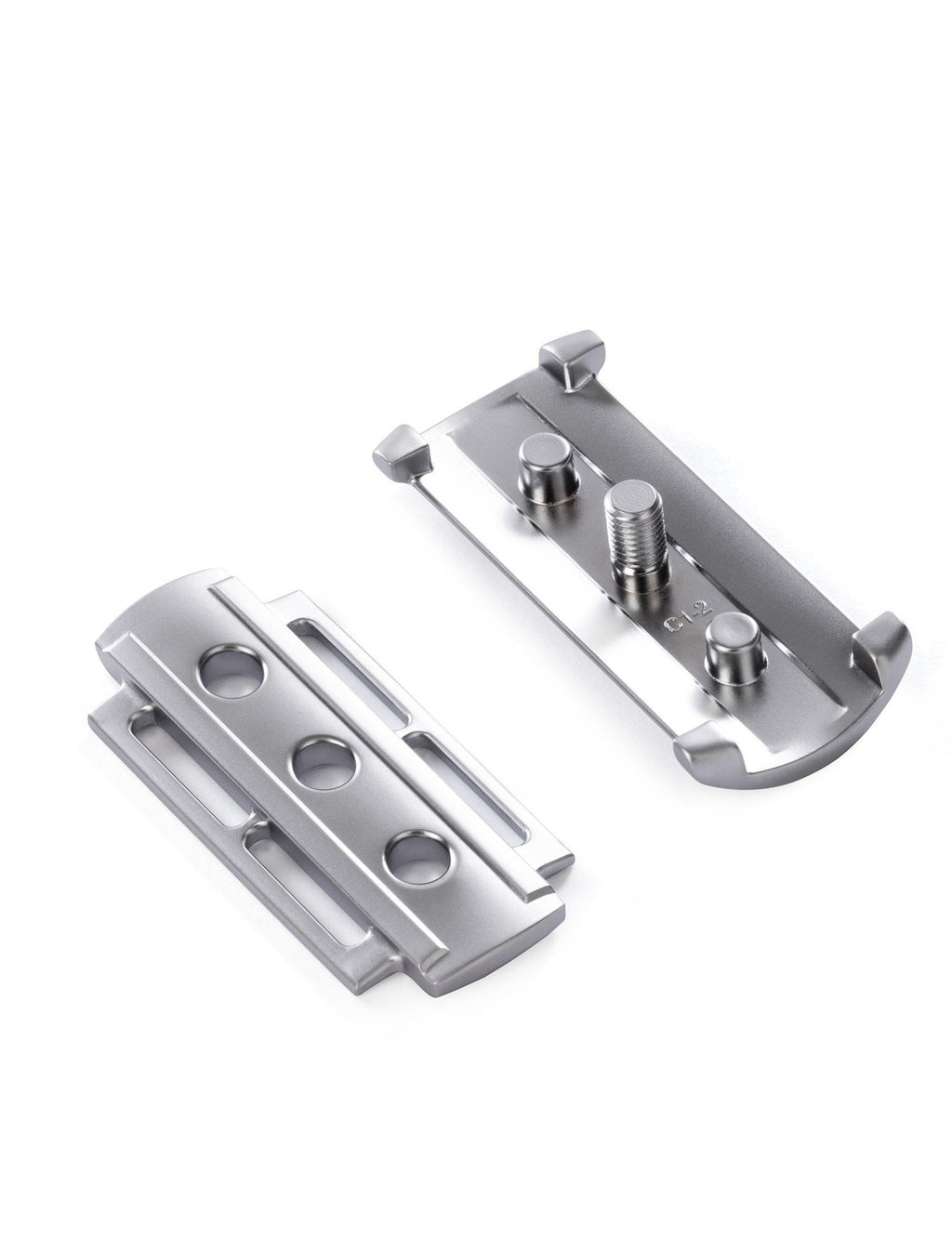 Double-edged safety razor head and baseplate, silver metal parts