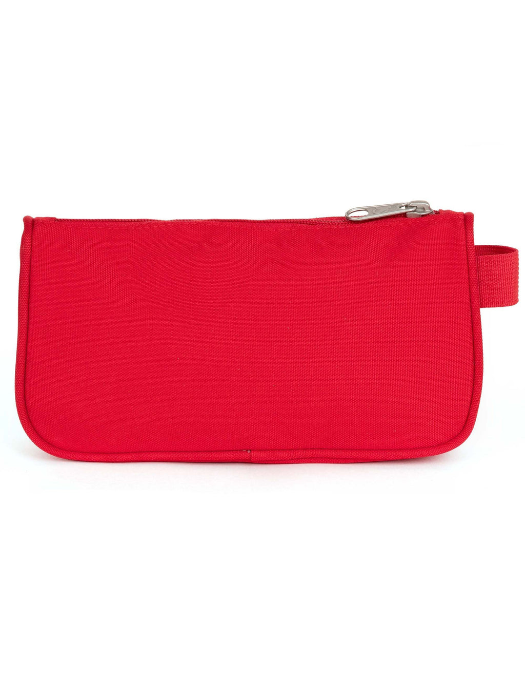 Medium accessory pouch in red with zip top and fabric handle loop.