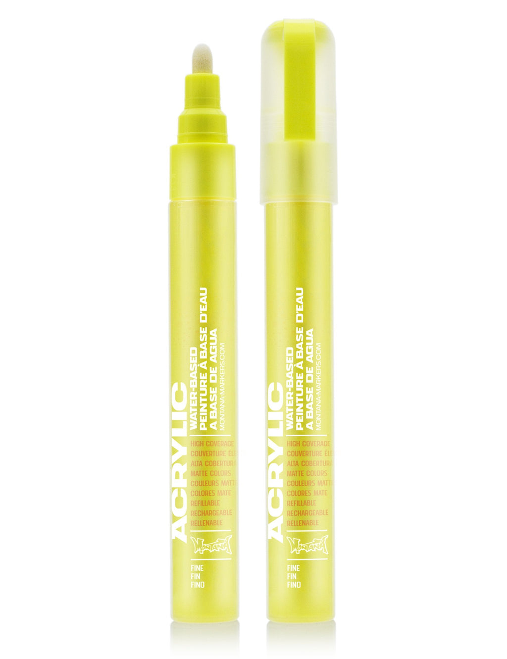 Fluorescent yellow acrylic paint marker set with caps, 2mm tips