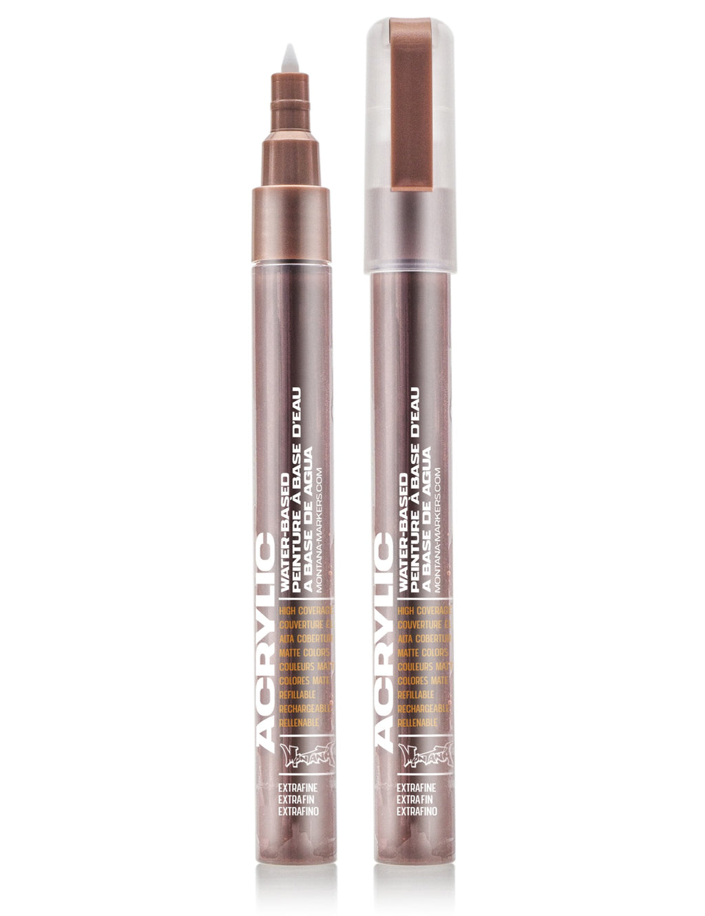 Copper matt acrylic paint marker with 0.7mm tip, capped, cylindrical body