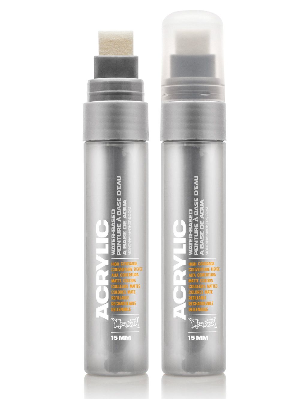 Silver matt acrylic paint marker with 15 mm chisel tip, twin pack style