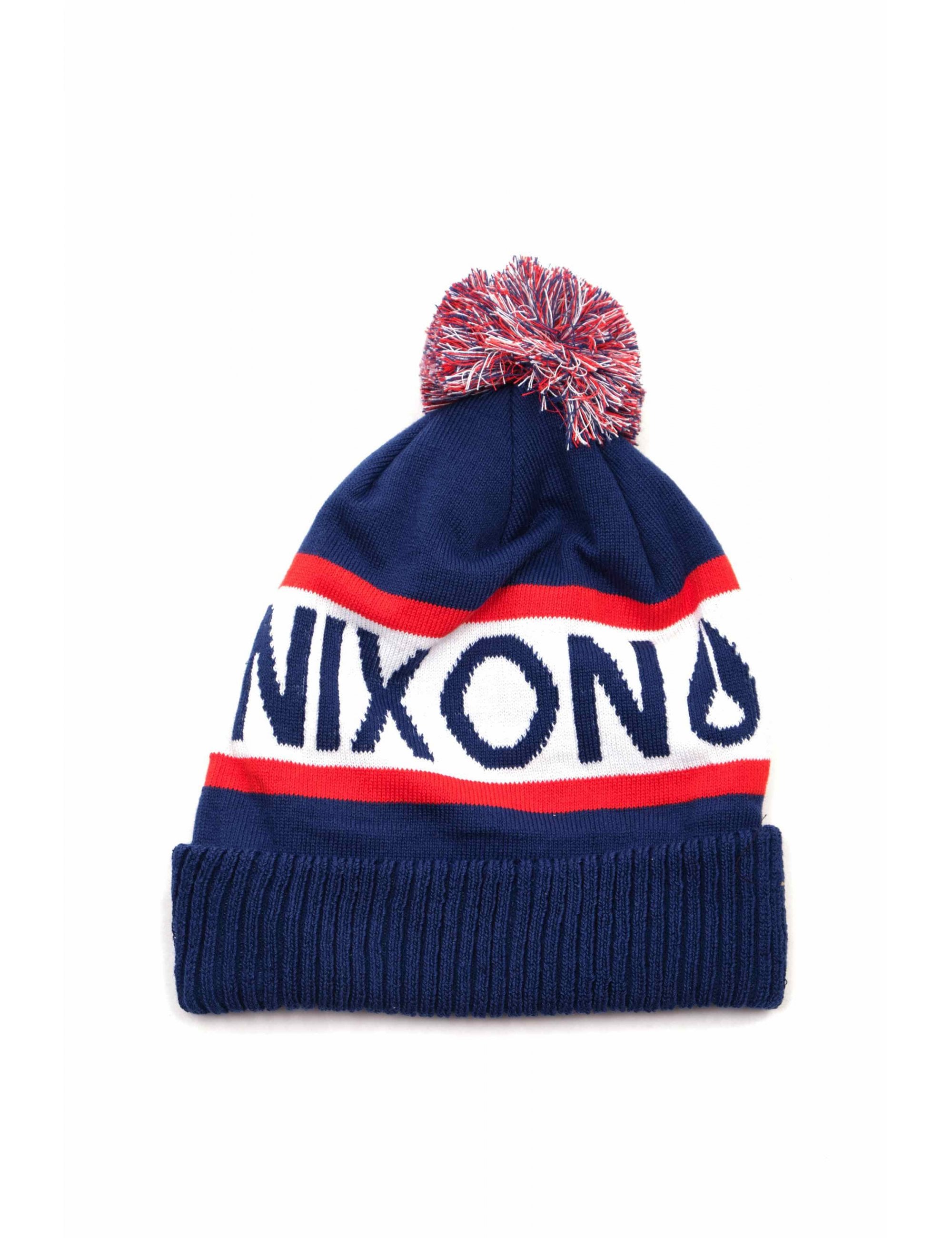 Teamster Pom Beanie Hat - Navy/White