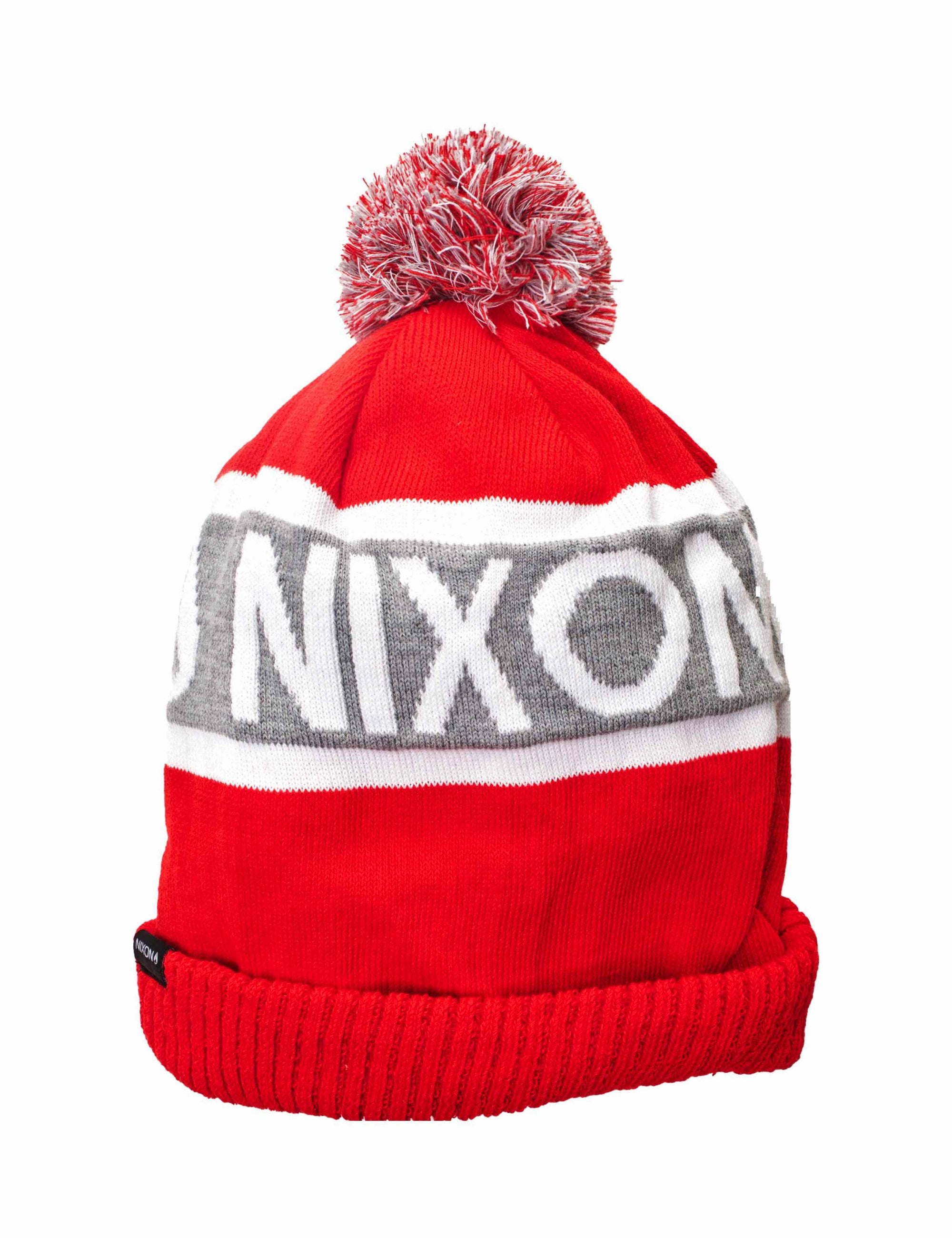 Teamster Pom Beanie Hat - Red/Gray