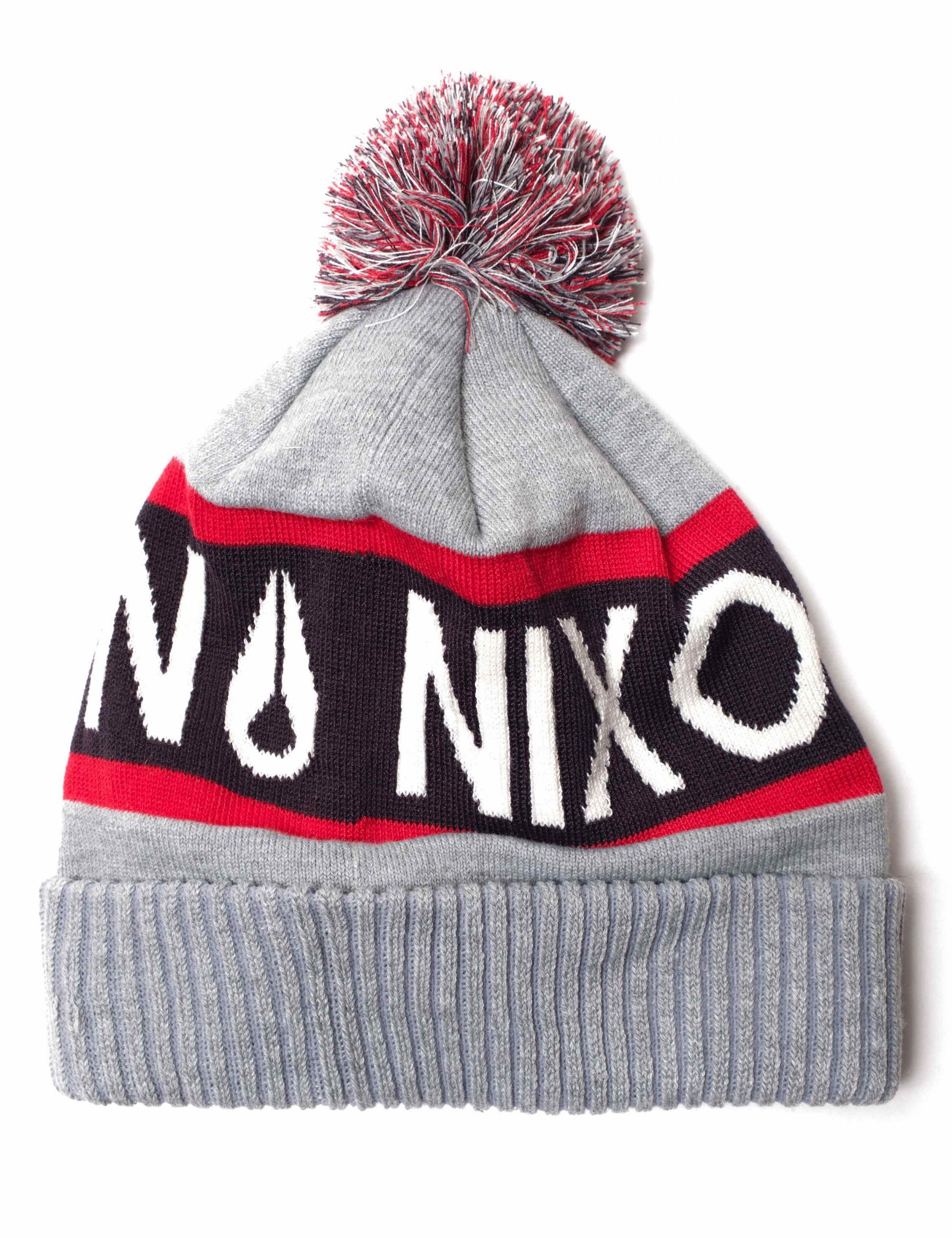 Teamster Pom Beanie Hat - Heather Grey/Red