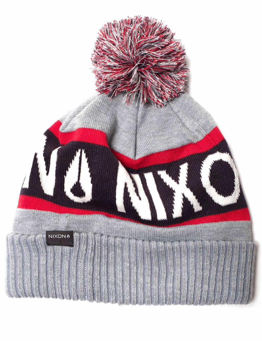 Teamster Pom Beanie Hat - Heather Grey/Red
