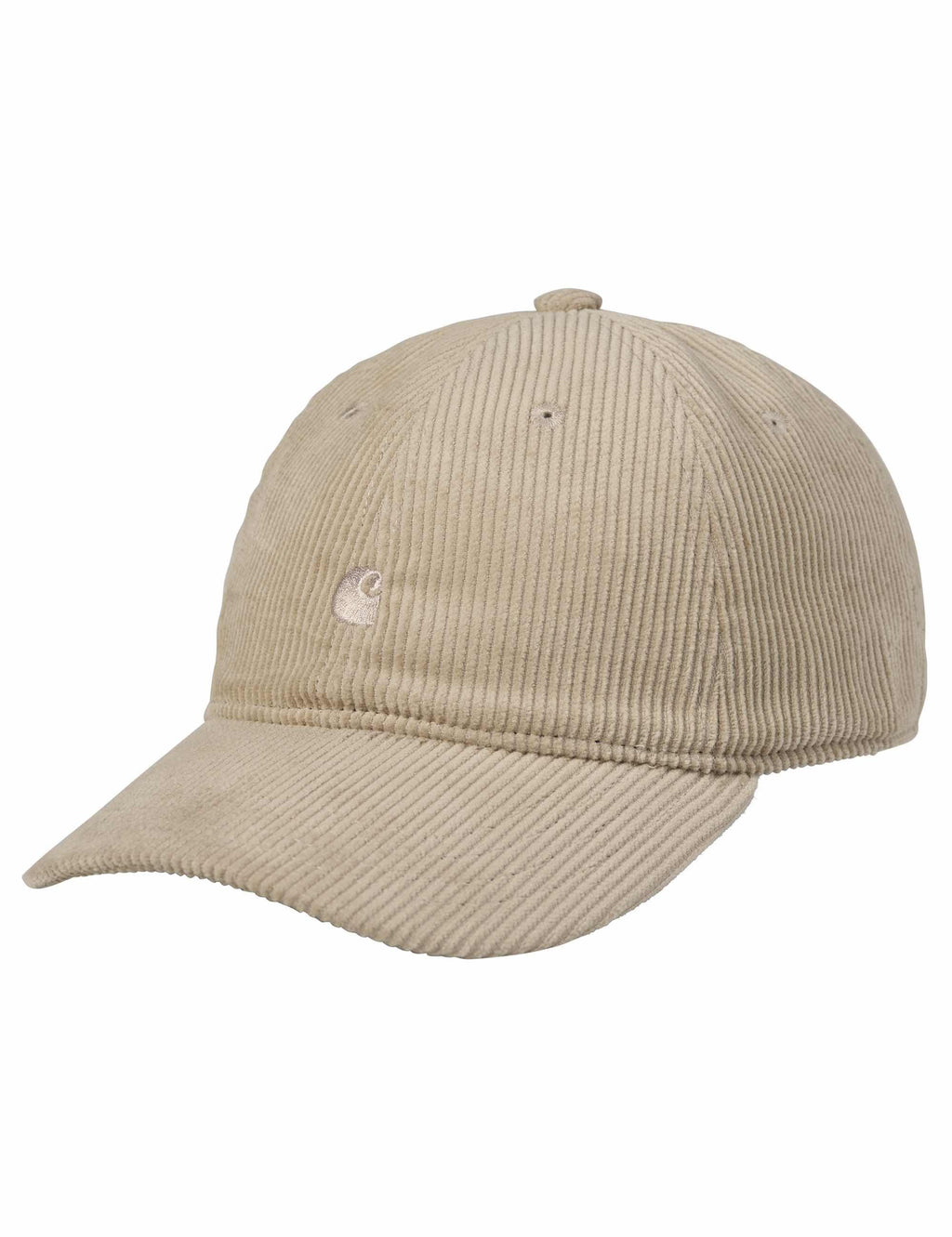 Beige corduroy baseball cap with curved brim and small front C-logo stitch