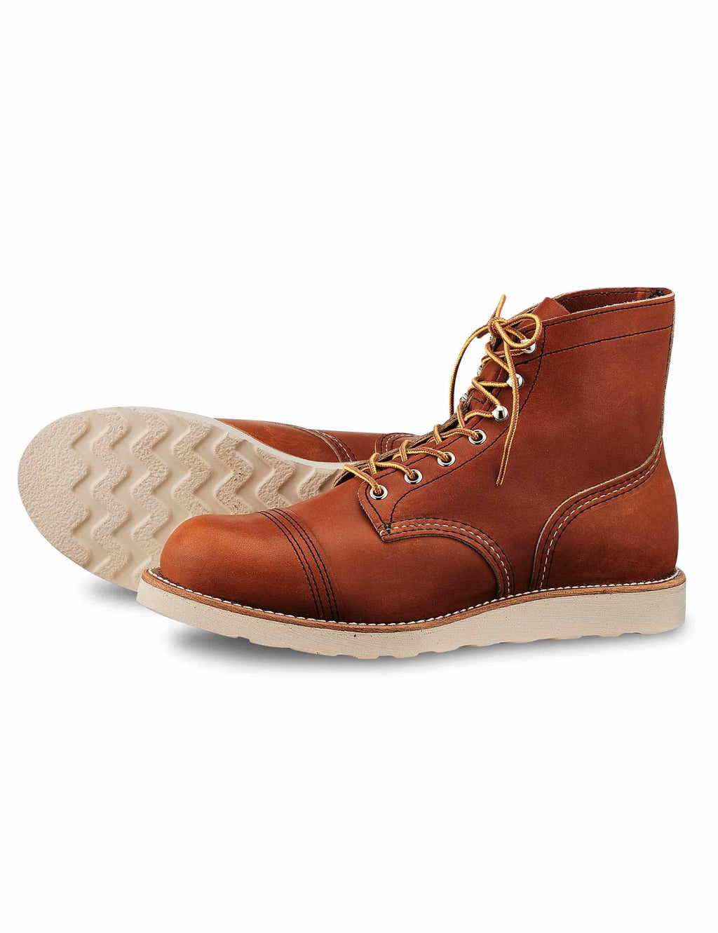 6-inch Iron Ranger boots in Oro Legacy Leather, outsole tread visible on side view