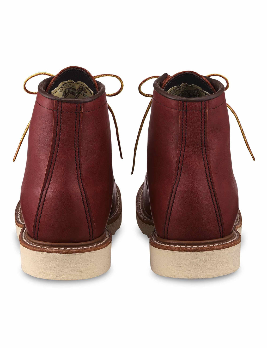 6-inch moc-toe lace-up boot in dark russet leather with heel tab and tan sole