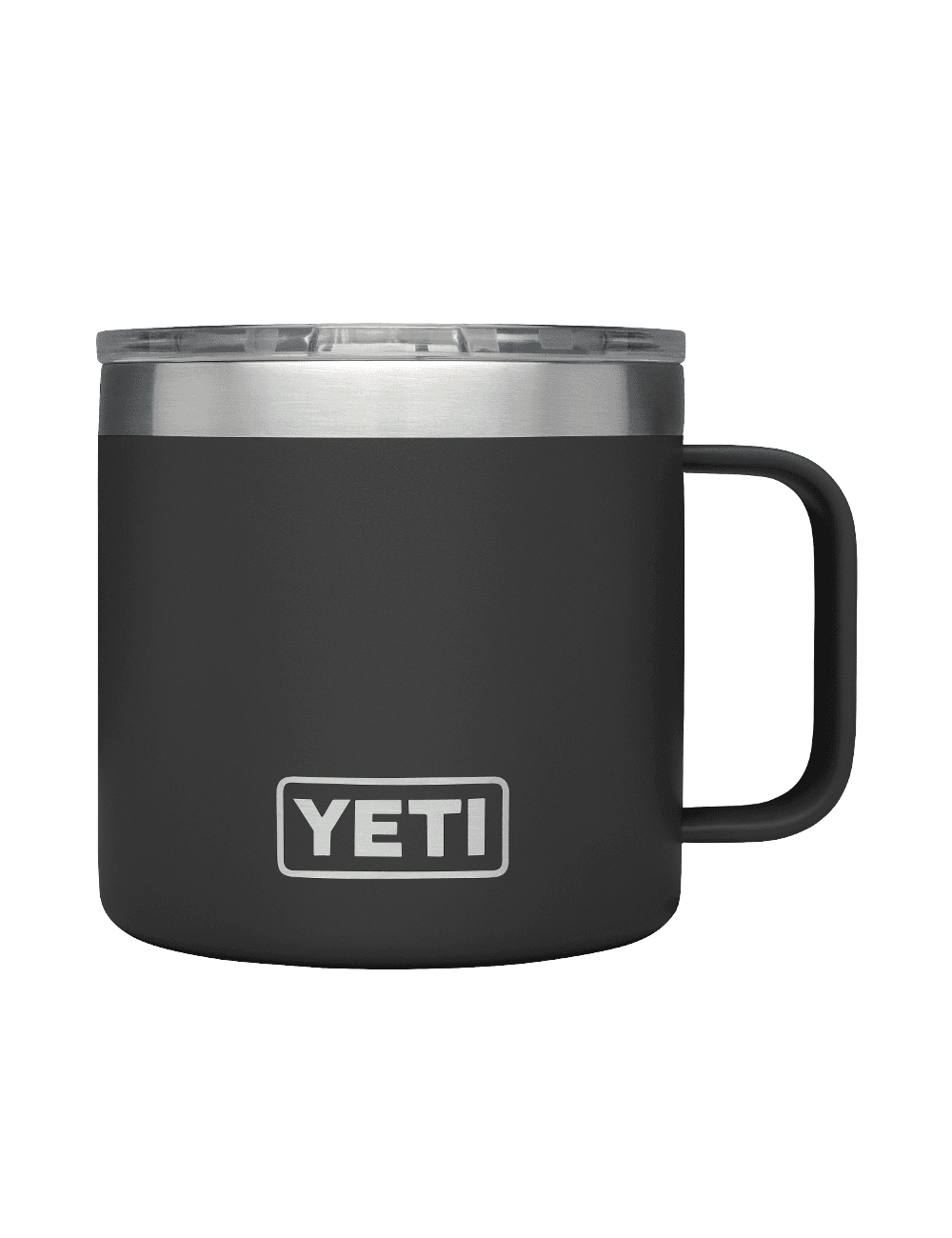 Rambler stackable mug 14oz, black with YETI logo and side handle