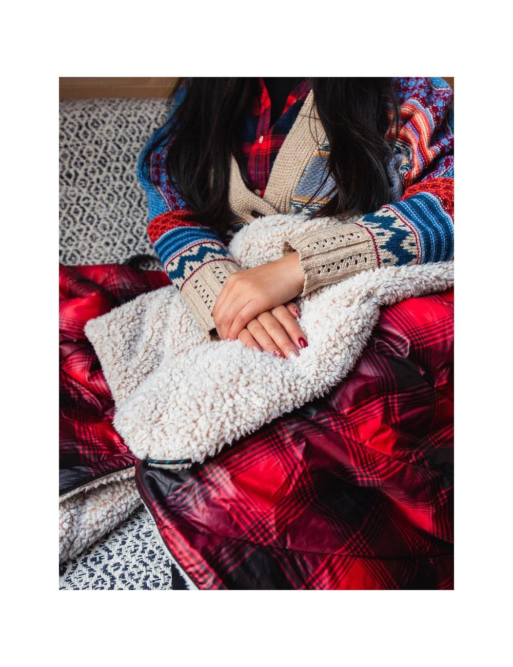 Sherpa Puffy Blanket - Ombre Plaid