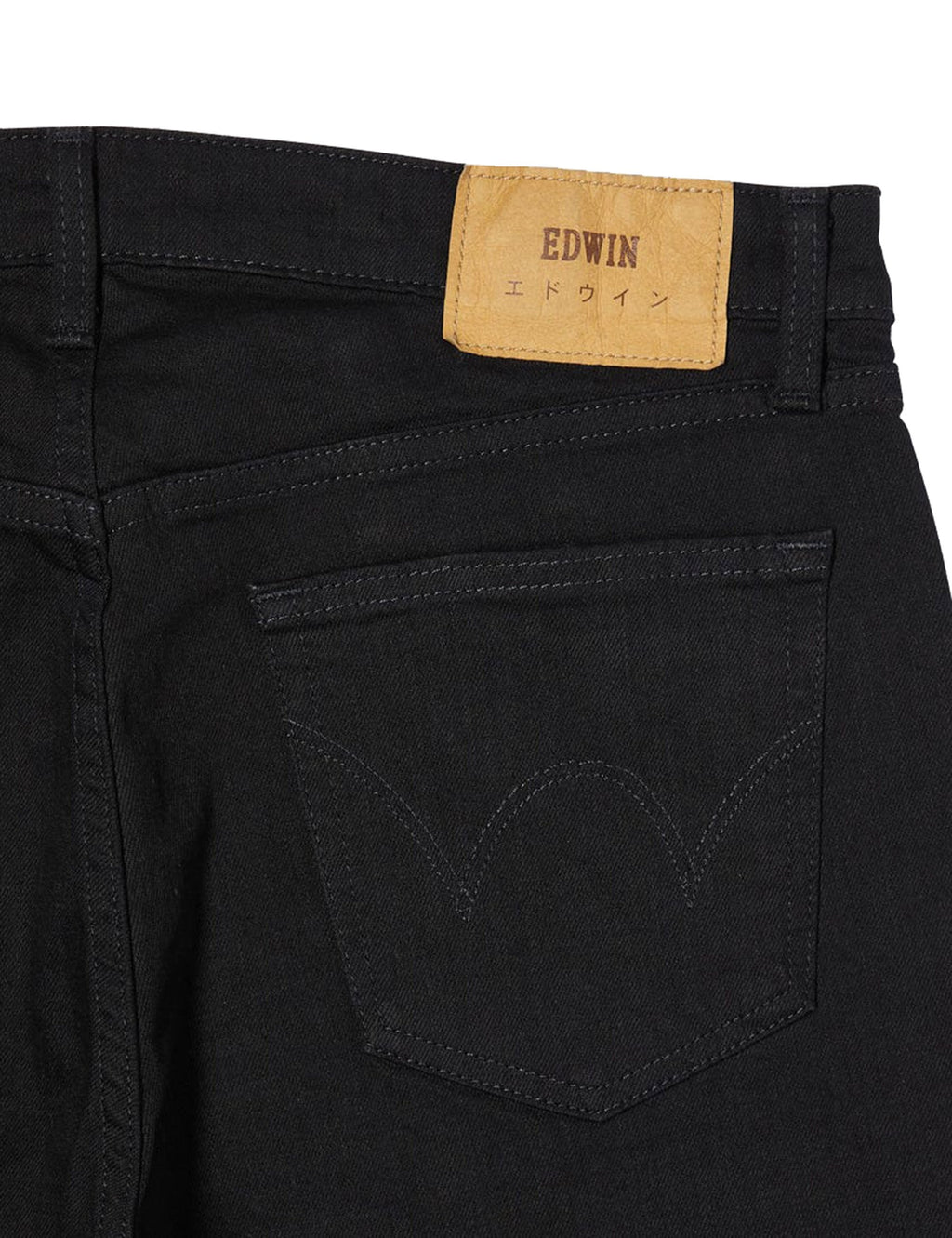 Black denim pocket with EDWIN logo patch and stitched coin-detail