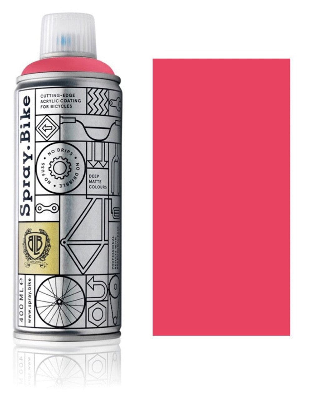 Spray paint can with Strawberry Hill strawberry-pink color label and nozzle cap