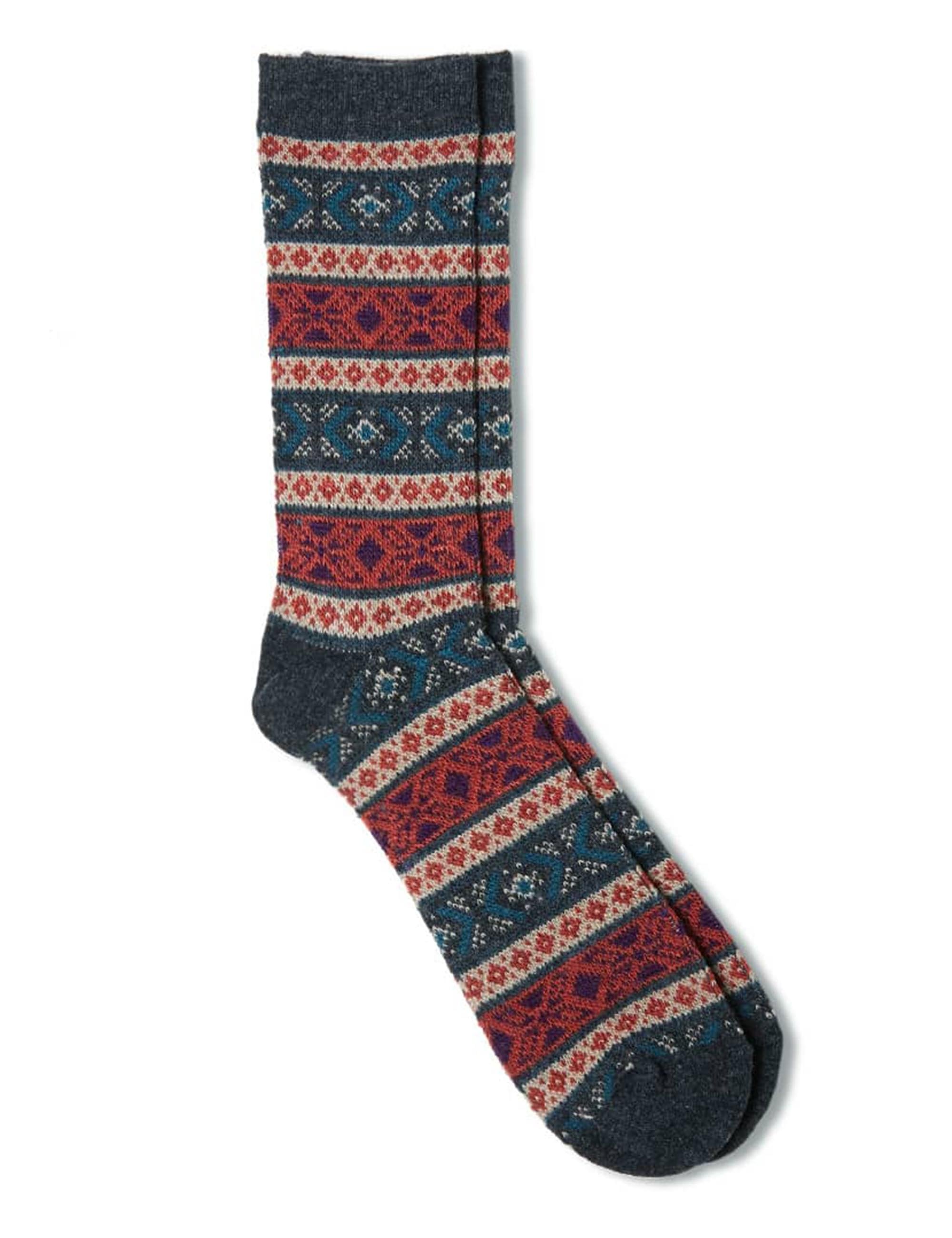 Jacquard Wool Crew Socks - Charcoal
