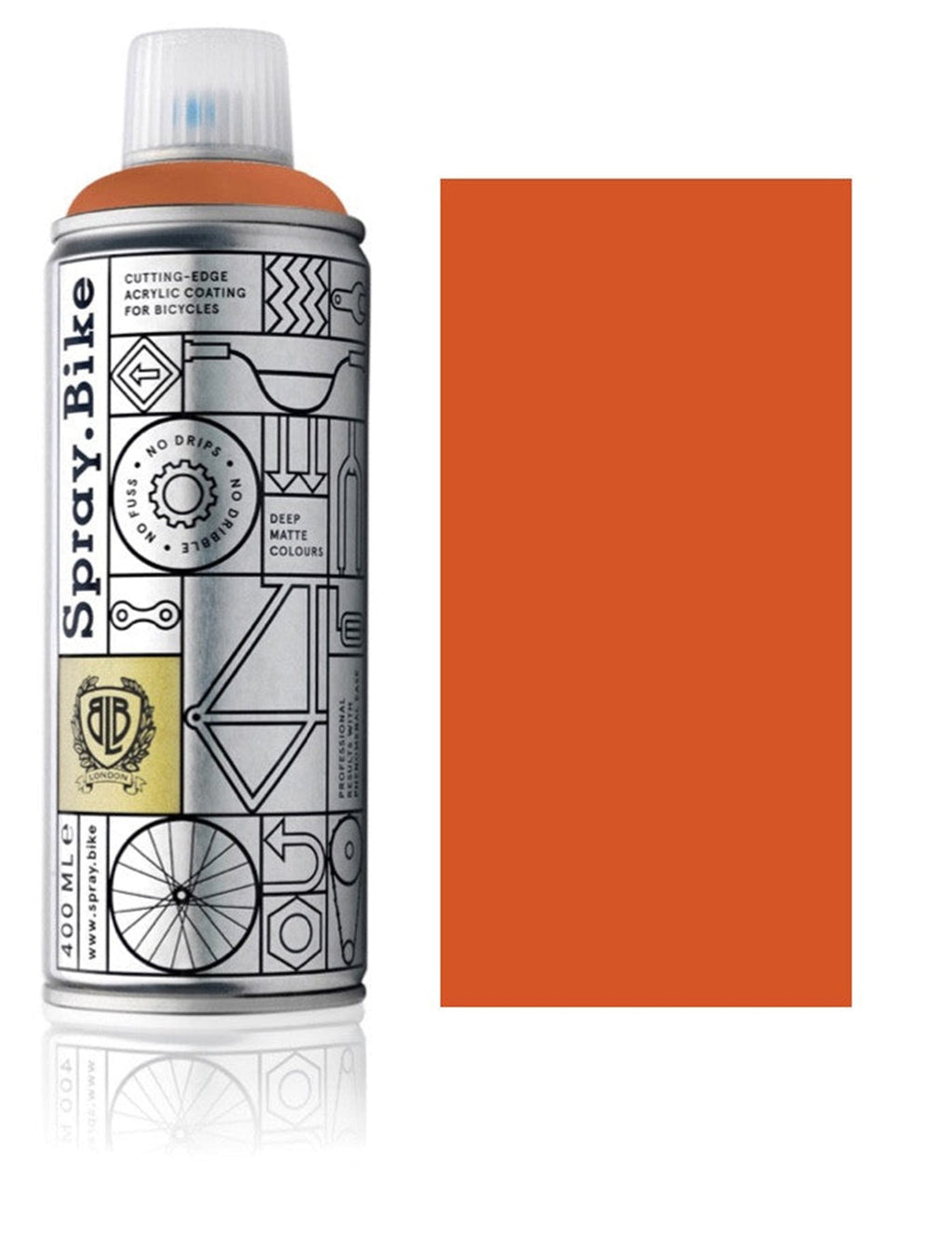 Orange spray paint can with Mustang label, 400 ml capacity