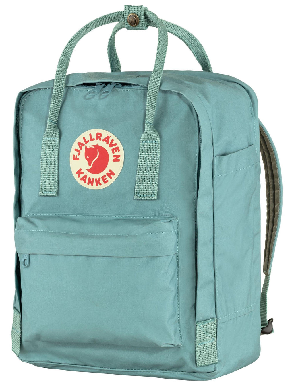 Sky blue Kanken 13-inch laptop backpack with front pocket and side handle