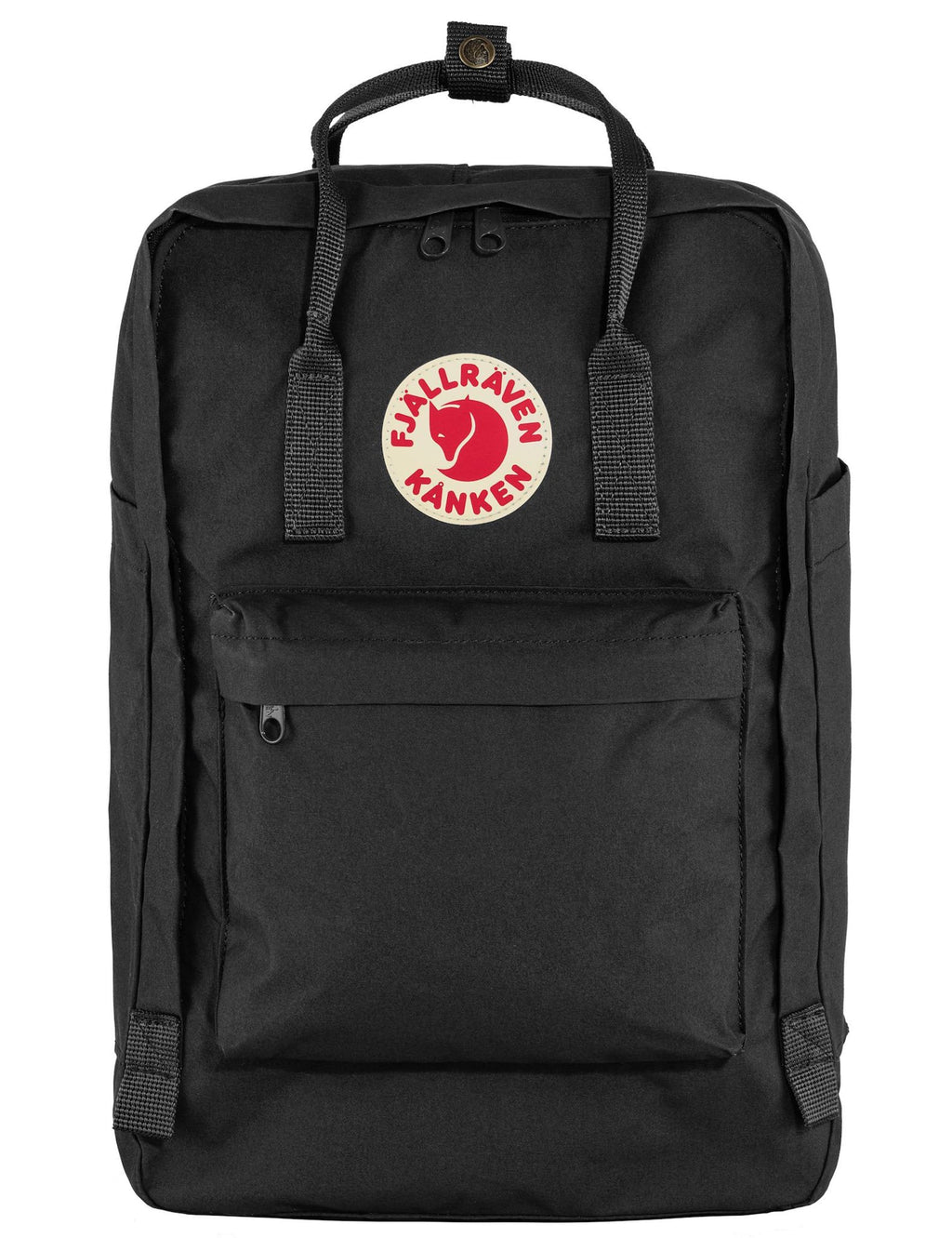 Black Kanken 17-inch laptop backpack with top handle and front pocket