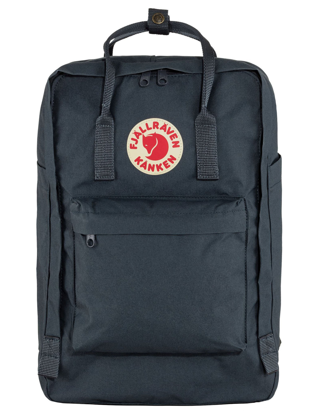 Kånken laptop backpack in navy with Fjällräven Kånken patch, front pocket and straps