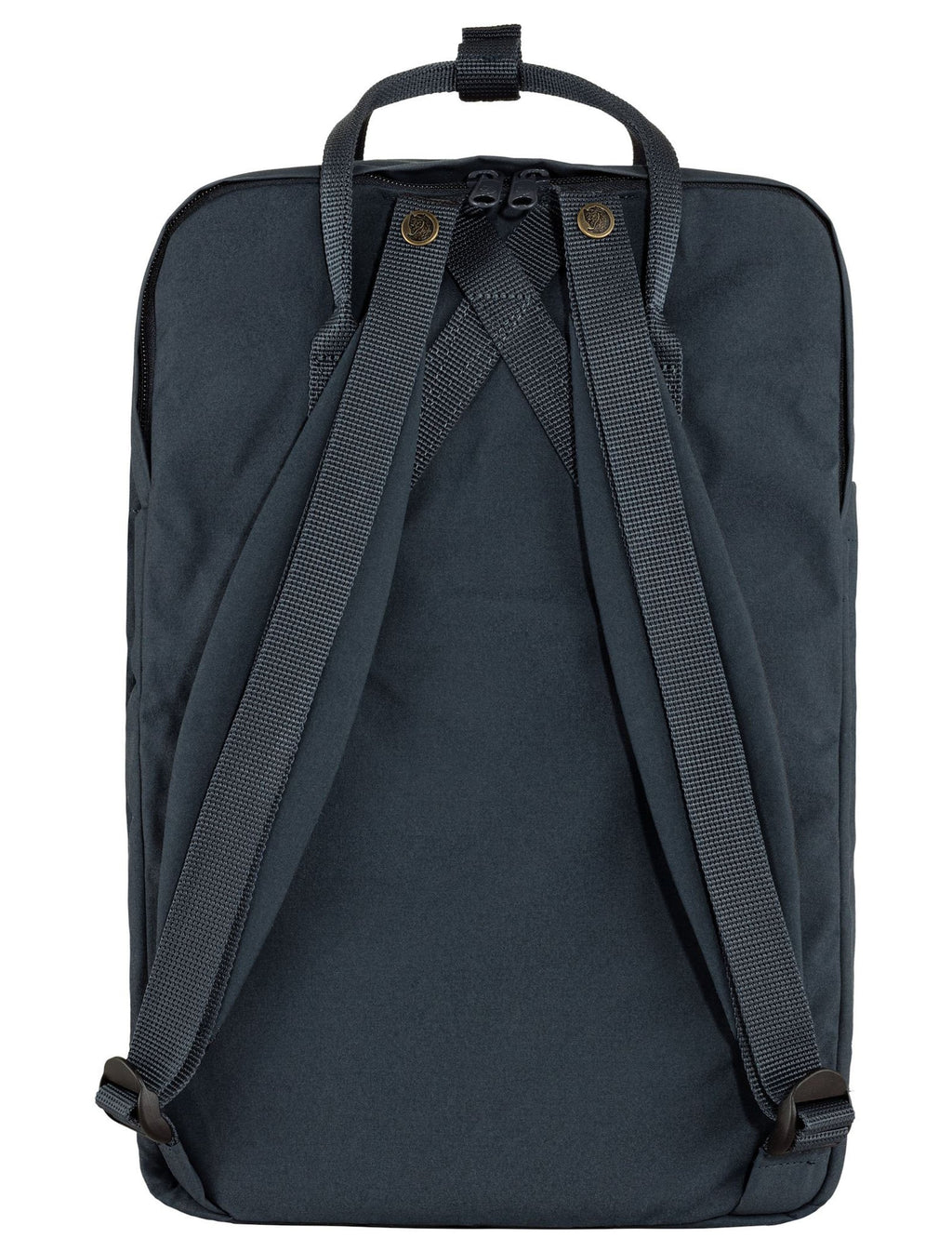 Kånken laptop backpack back view in navy with padded shoulder straps and top handle