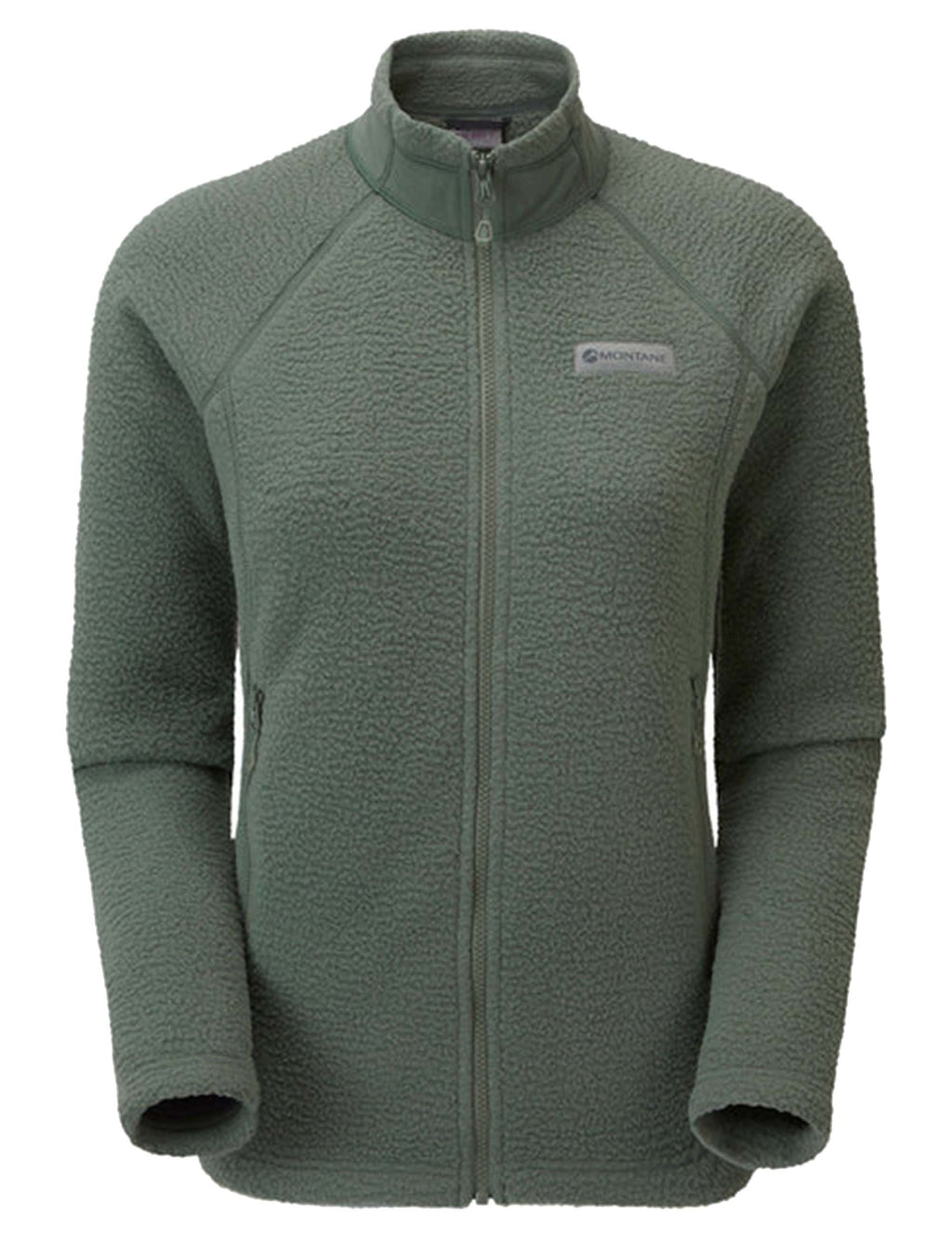 Women’s eucalyptus fleece jacket, full-zip with stand collar and chest logo patch