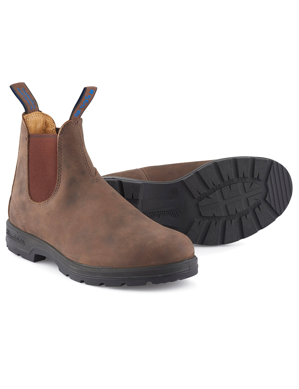 Rustic brown Chelsea boots, elastic gore and branded pull tabs, with treaded dark outsole