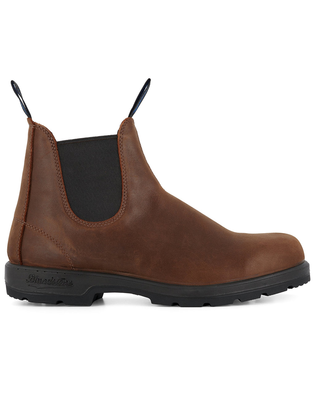 Antique brown Chelsea boots with elastic side gore and black rubber sole
