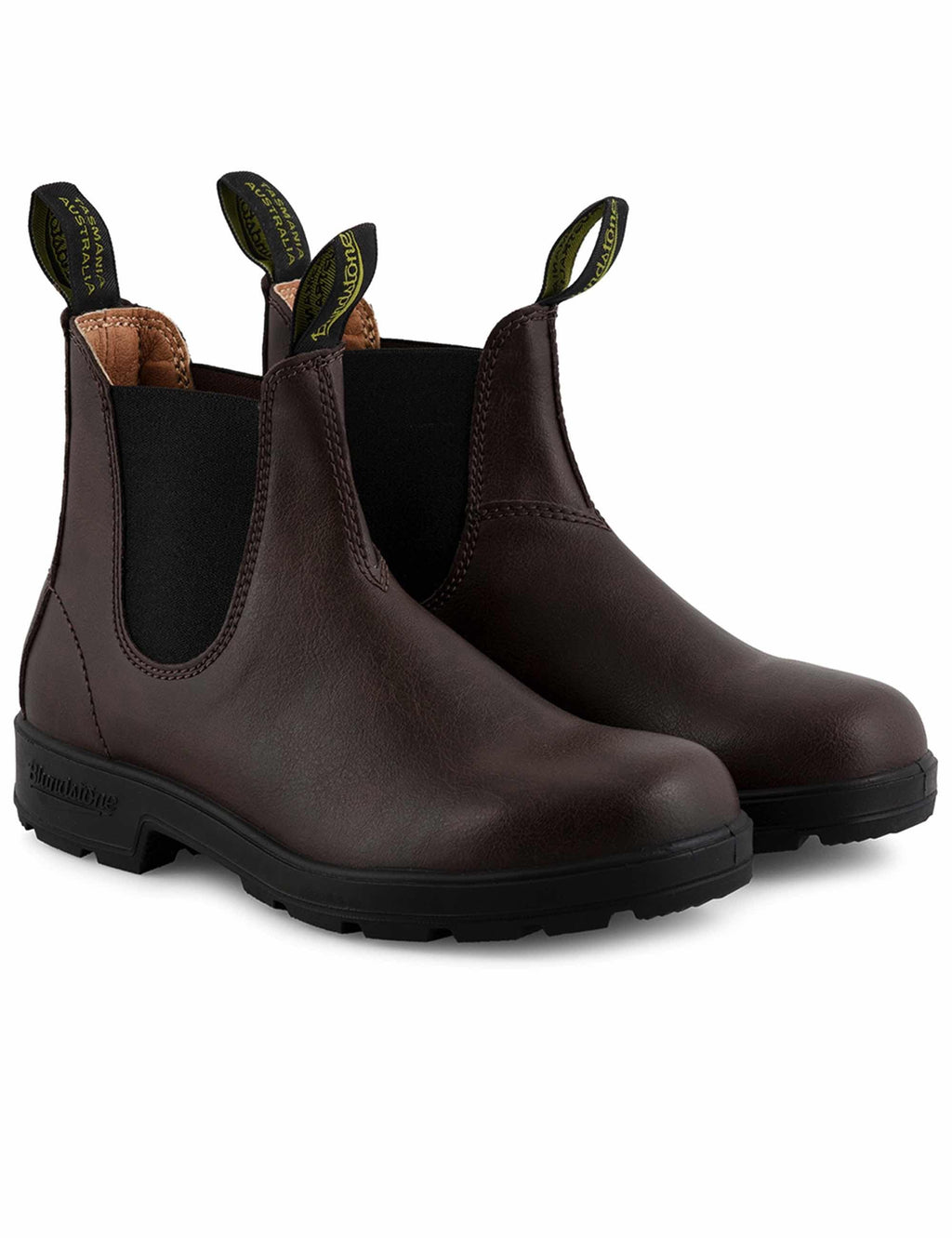 Women's brown Chelsea boots with elastic gussets, back pull tabs, and treaded sole