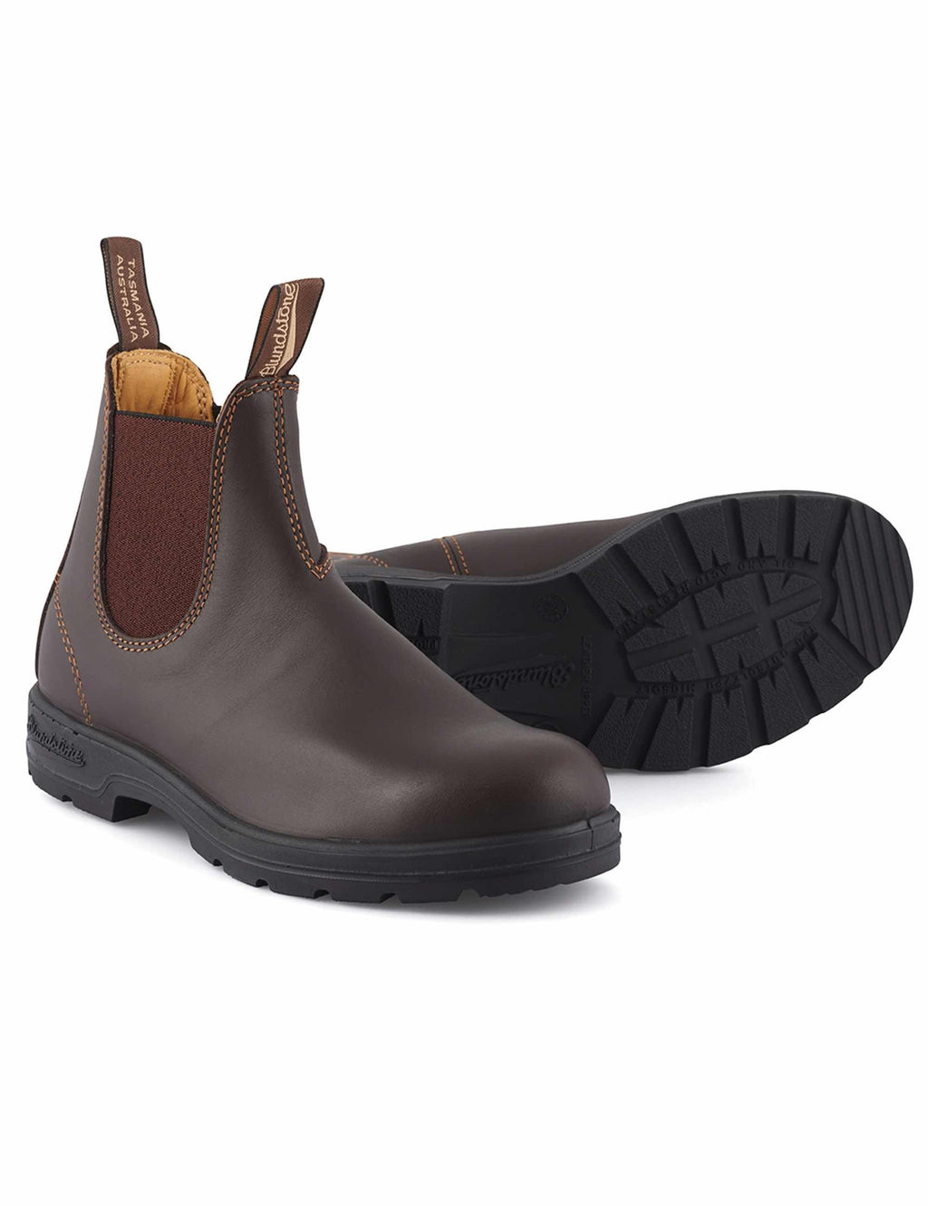 Walnut brown Chelsea boots, elastic side panels, black rubber sole
