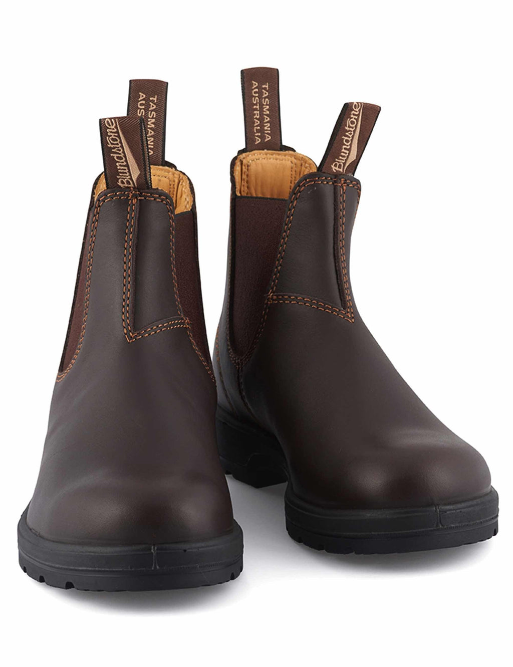 Walnut brown Chelsea boots with pull tabs and elastic side panels