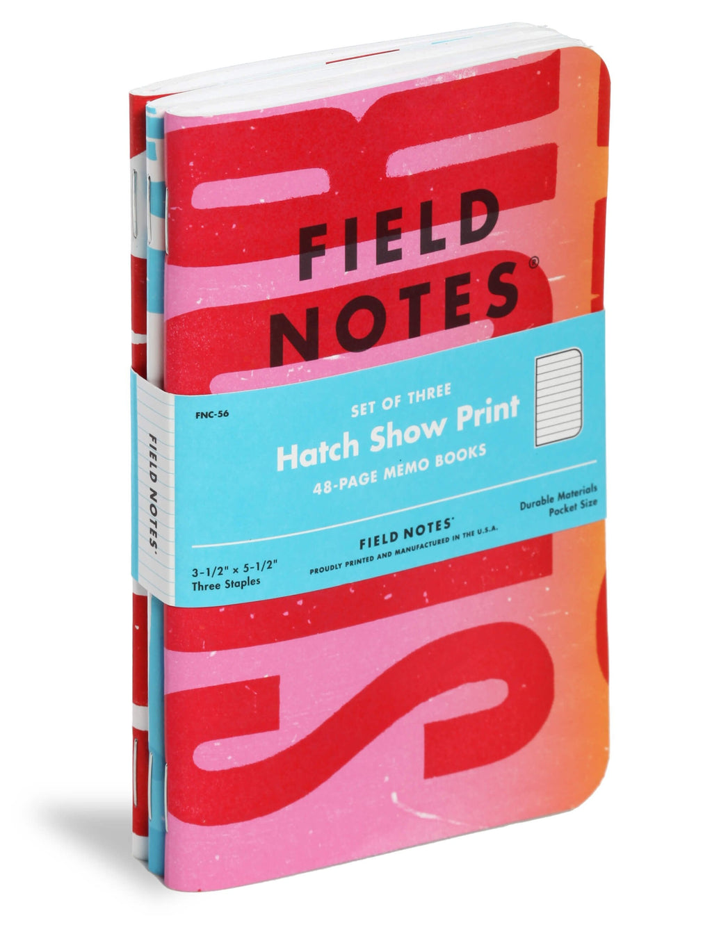 Three memo books in a stack, red Field Notes Hatch Show Print cover, set of three