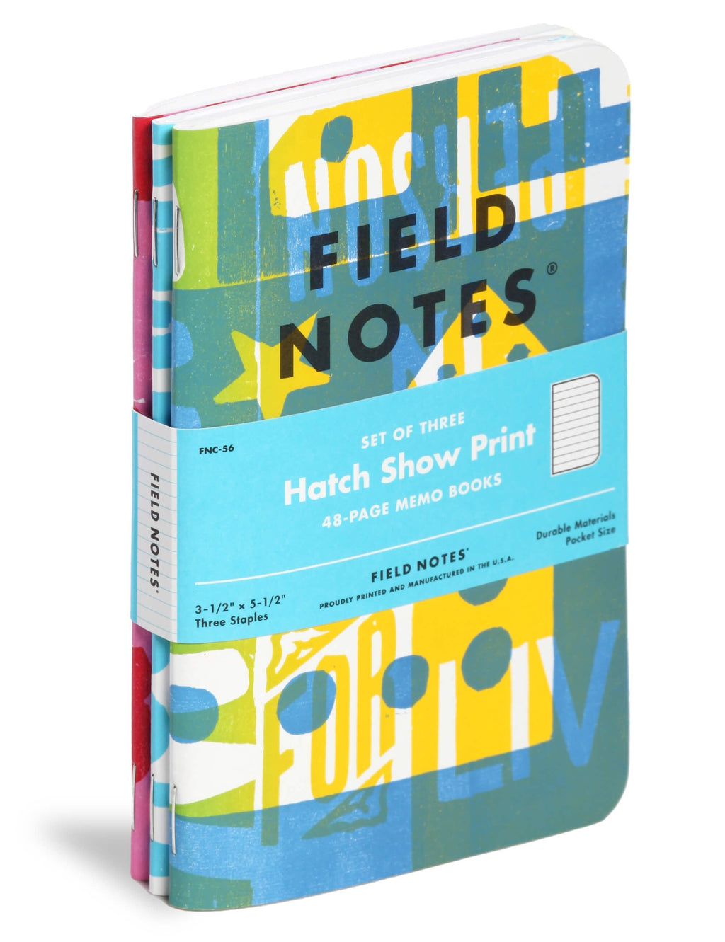 Set of three memo books, colorful abstract Field Notes cover, Hatch Show Print, 48-page memo books