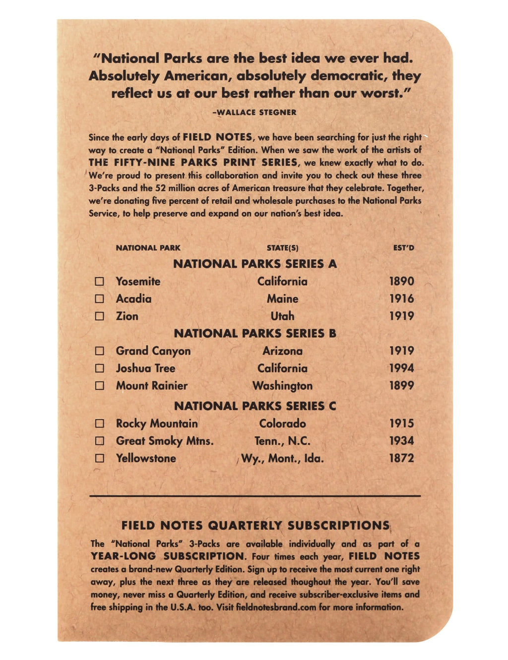 National Parks Notebooks - Series B