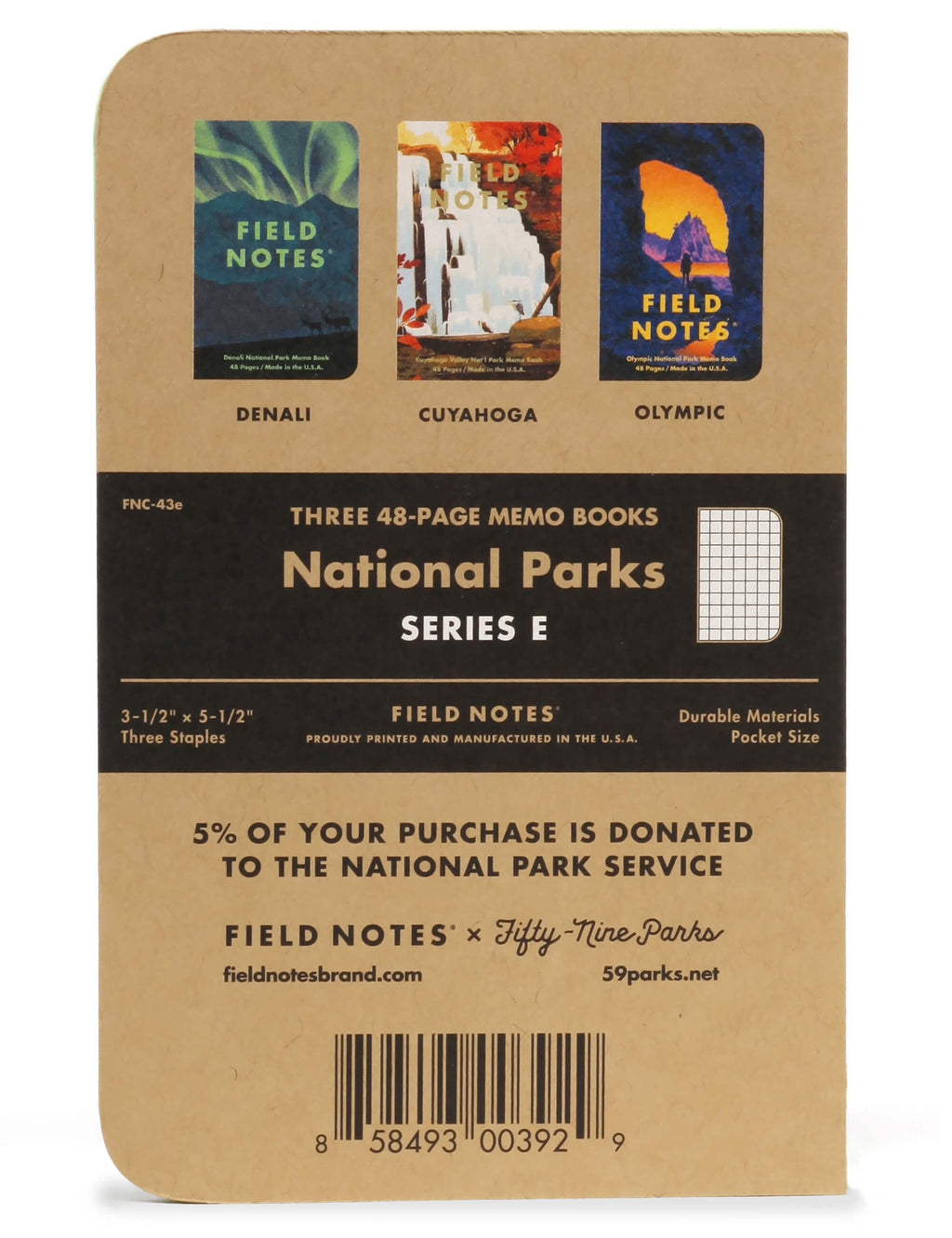 National Parks Series E set of three 48-page memo books package with Field Notes branding