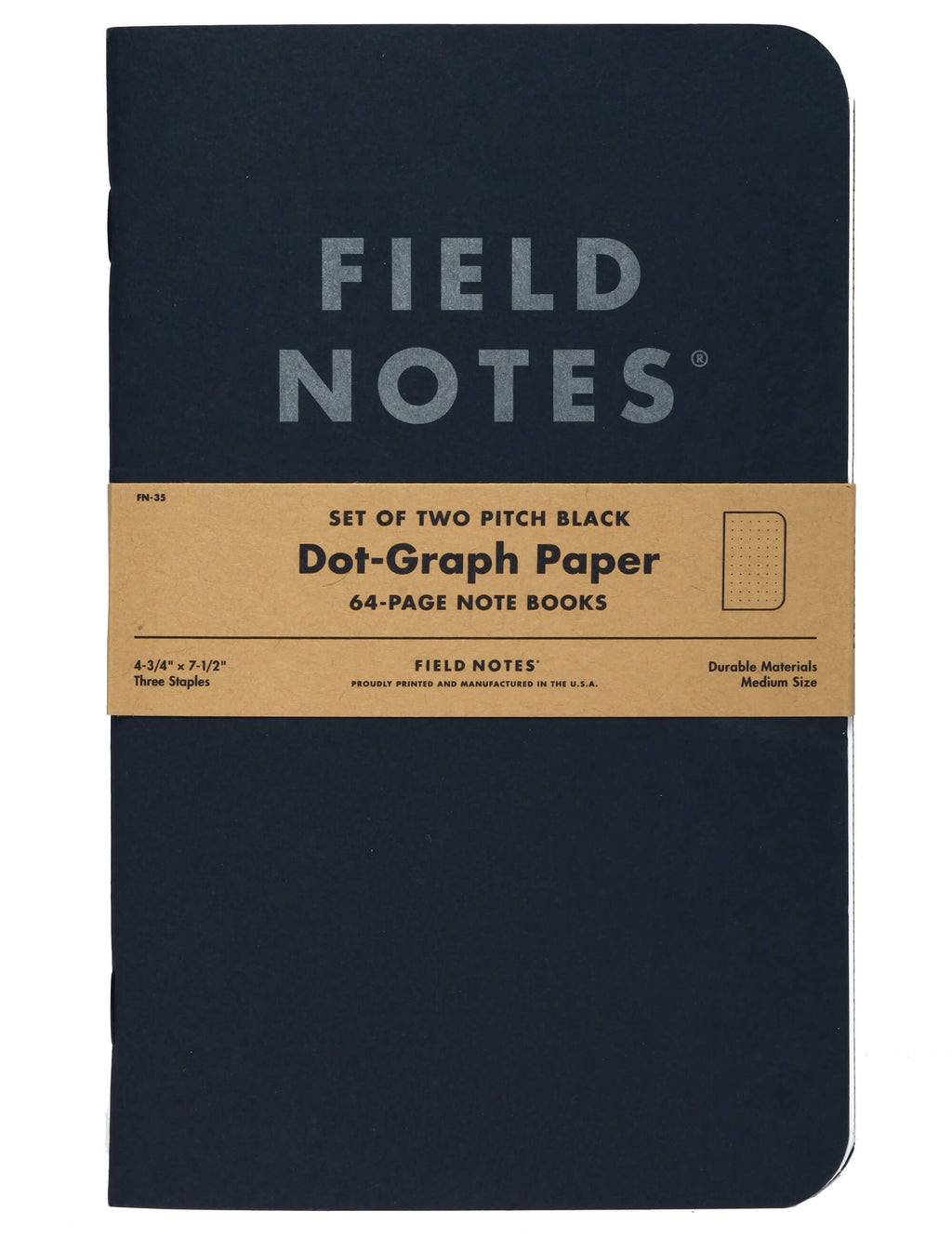 Large dot-graph notebook set of two, dark cover with Field Notes logo, hardcover