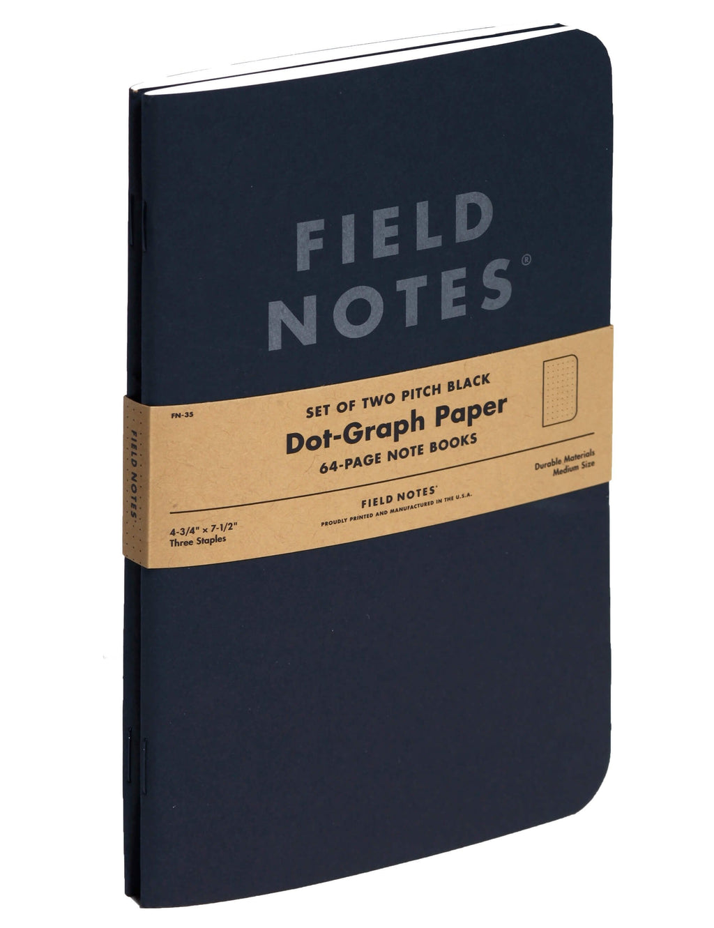 Large dot-grid notebook set of two, dark hardcover with Field Notes logo, spine view
