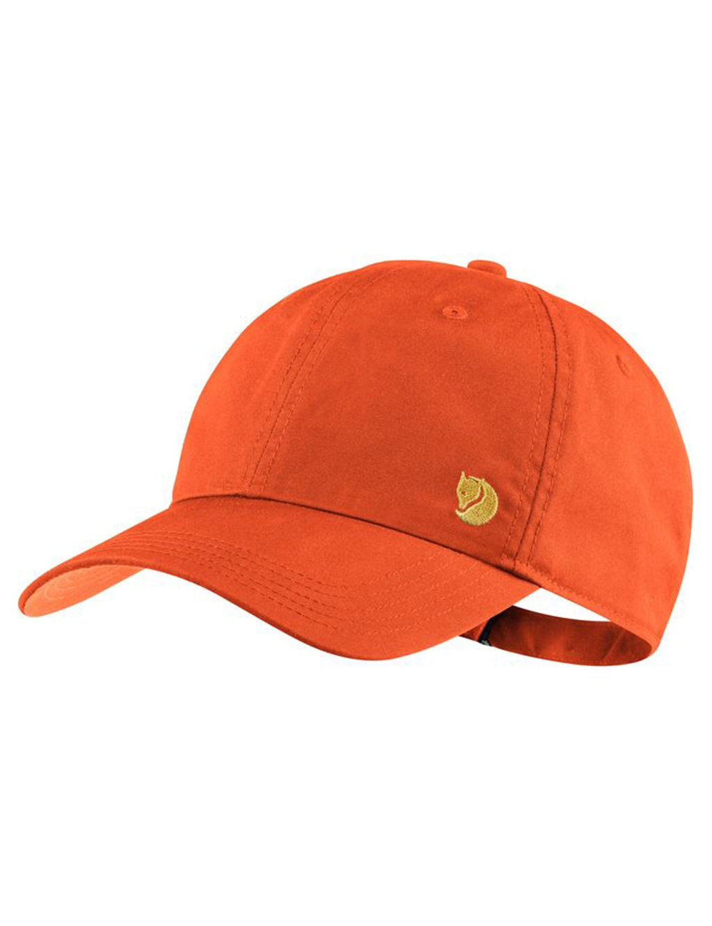 Bergtagen orange cap with curved brim and small leaf logo patch at front