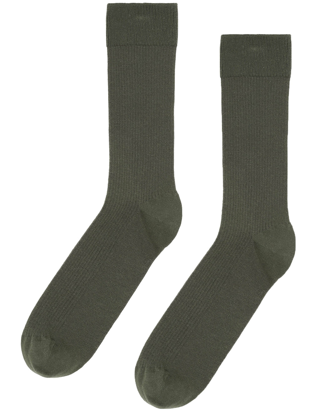Dusty olive organic crew socks, ribbed knit with cushioned foot
