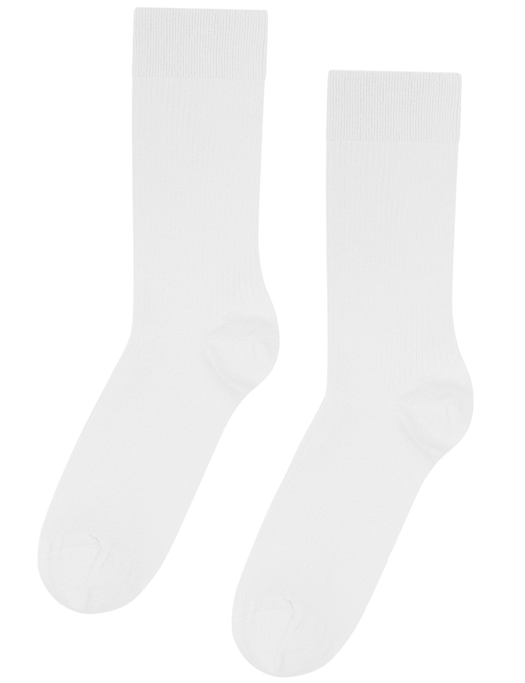 Pair of optical white crew socks with ribbed cuffs and plain knit