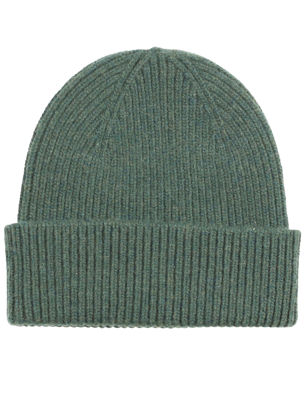 Merino wool beanie in emerald green, ribbed knit cuff.