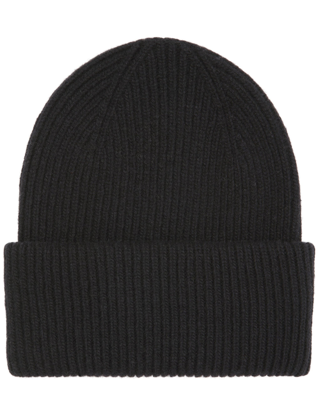 Deep black chunky knit merino beanie with folded ribbed cuff