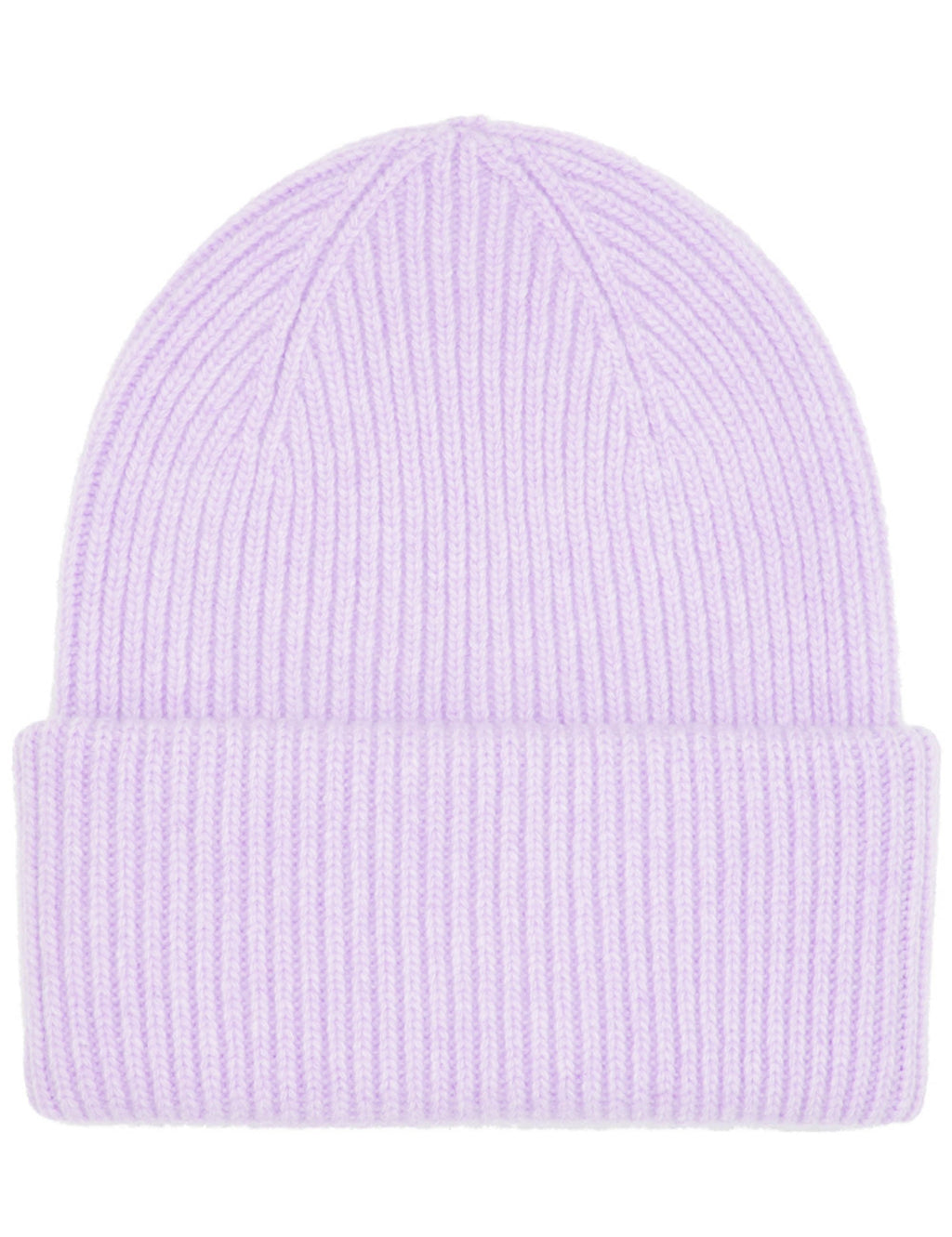 Lavender merino knit beanie hat with ribbed brim and textured crown