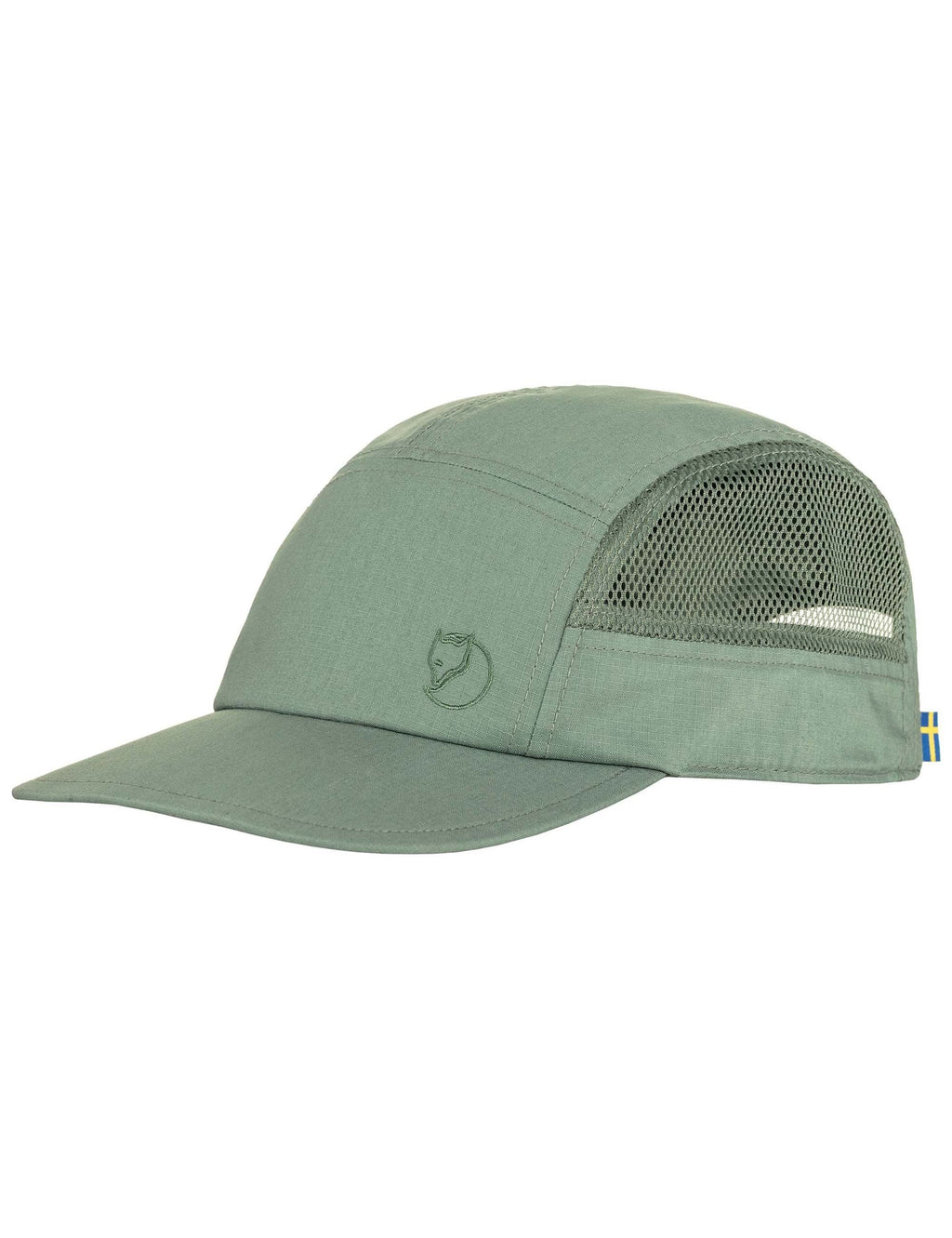 Abisko mesh cap in patina green, front logo and curved brim with mesh side panel