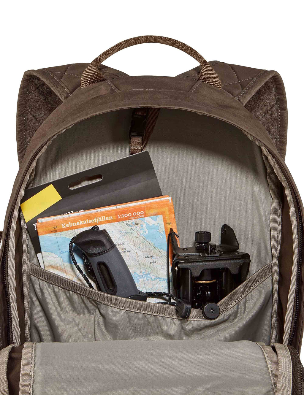 Dark olive 15L hiking backpack open top with organizer pockets inside