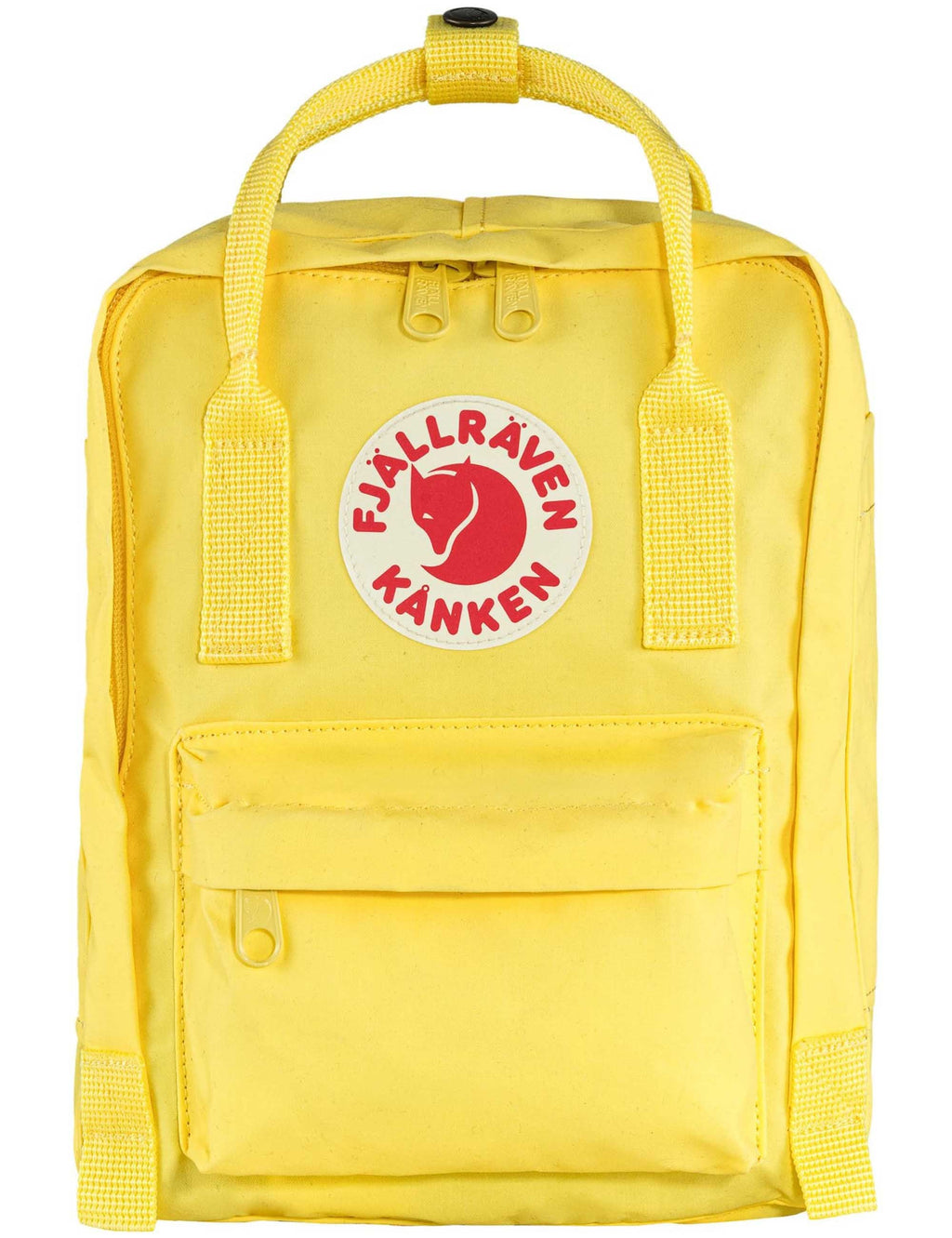 Corn yellow Kanken Mini Backpack with front logo patch and two top fasteners